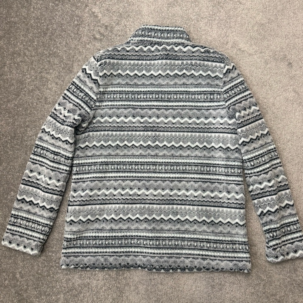 Chico’s Jacket Womens Size 1 (Medium) Light Blue Striped Soft Fuzzy Cozy Fleece - Picture 7 of 7